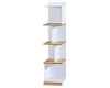 Schmales weißes Standregal mit Holzböden in modernem Design für Bücher und Deko.