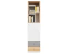 Hohes Bücherregal mit weißer Tür und Schubladen in Grau und Eiche für das Jugendzimmer.