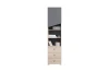 Modernes Hochschrank-Regal mit drei Schubladen und offenen Fächern in Eiche-Grau Design.
