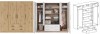 Wardrobe in oak look: closed front, interior view and technical drawing with dimensions.