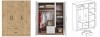 Dreitüriger Kleiderschrank in Eiche-Optik mit Maßen und praktischer Inneneinteilung für das Schlafzimmer.