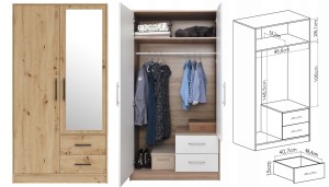 SAM SR3 Kleiderschrank 2-türig Garderobe Garderobensystem mit Spiegel Artisan Deine Möbel