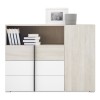 Sideboard mit Schubladen in Weiß und Eiche sowie offenem Fach.