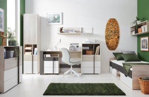 RM13 Hängeregal Eiche Weiß/Weiß Lux/Anthrazit Deine Möbel