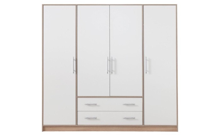 Kleiderschrank 4-türig Garderobe Garderobensystem SAM SR1 Weiß Lux / Eiche Sonoma