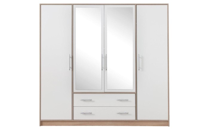 Kleiderschrank 4-türig Garderobe Garderobensystem SAM SR1 Weiß Lux / Eiche Sonoma mit Spiegel
