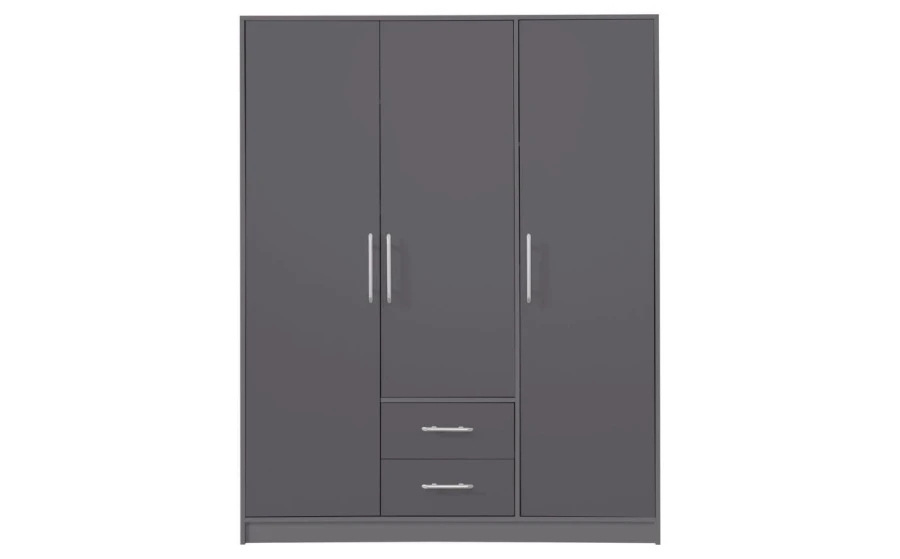 Moderne antracietkleurige kledingkast met 3 deuren and 2 laden