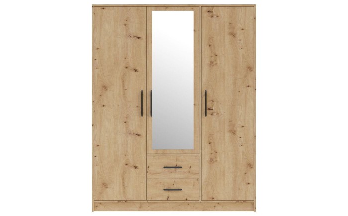 Kleiderschrank in Eiche-Optik mit Spiegeltür, 3 Türen und 2 Schubladen