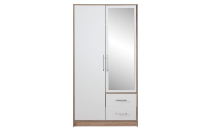 Kleiderschrank 2-türig Garderobe Garderobensystem SAM SR3 Weiß Lux / Eiche Sonoma mit Spiegel