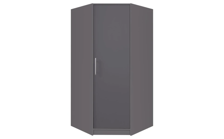 Grauer Eckkleiderschrank mit einer Tür und schlichtem Design