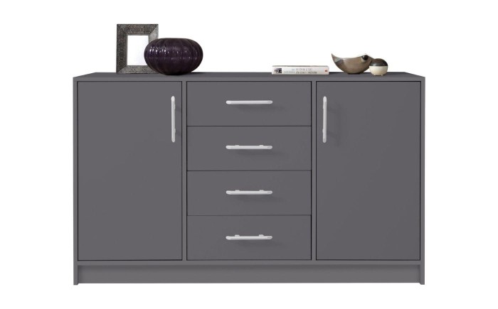 Großes Sideboard in Anthrazit mit 2 Türen und 4 mittigen Schubladen.