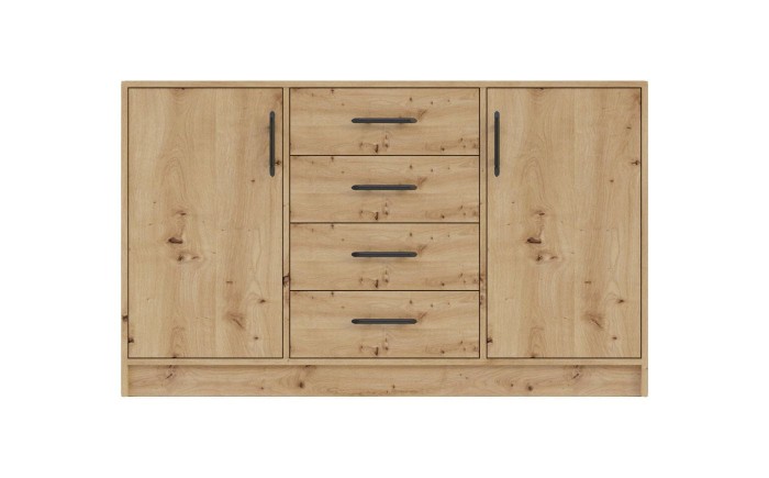Rustikales Sideboard in Eiche-Nachbildung mit 4 Schubladen und 2 Türen.
