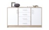 Modernes Sideboard in Sonoma Eiche mit weißen Fronten und 4 Schubladen.