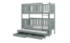 Grijs stapelbed met uitschuifbaar gastenbed en twee lades voor de kinderkamer.