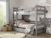 Modernes Etagenbett in Grau mit integriertem Bettkasten im gemütlichen Kinderzimmer.