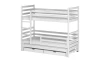 White bunk bed made of pine wood with a third pull-out bed and practical drawers.