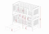 Dimension sketch of a bunk bed with all-round fall protection and bed base.