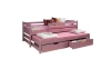 Roze kinderbed van massief hout met uitschuiffunctie en twee praktische laden.