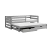 Grijs kinderbed met uitschuifbed en laden, ruimtebesparend functioneel bed voor twee kinderen.