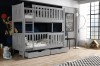 Graues Etagenbett im Weltraum-Themenzimmer mit Leiter und zwei integrierten Schubladen.