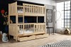 Naturfarbenes Etagenbett aus Kiefernholz im Kinderzimmer mit Leiter und Bettkästen.
