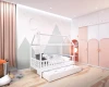 Weißes Hausbett im skandinavischen Design mit zweiter Schlafgelegenheit im modernem Kinderzimmer.