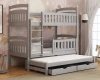 Modern grey triple bunk bed in a decorated children's room with forest animal motif wallpaper.