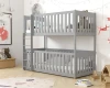 Graues Kinderhochbett mit Sicherheitsgittern in einem dekorierten Kinderzimmer.