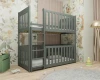 Dunkelgraues Kinder-Etagenbett in einem Kinderzimmer mit Waldtiere-Wandtapete.