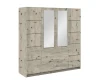 Großer Kleiderschrank in heller Holzoptik mit zwei Spiegeltüren und Schubladen.
