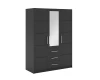 Anthracite wardrobe with mirror and 3 drawer compartments, 3-door.