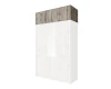 White wardrobe with mirror and top cupboard in grey wood look.