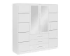 Large white wardrobe with mirror front and three drawers.