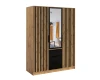 Kledingkast in eiken met zwarte lamellen, spiegel and drie laden voor de slaapkamer.