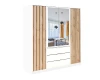 Weißer Kleiderschrank mit Lamellen in Eiche-Optik und praktischem Spiegel-Element.