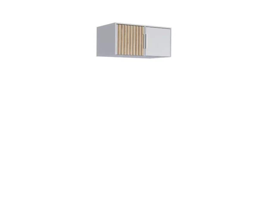 Opzetstuk voor de kast in wit met houten lamellen ter uitbreiding van bijpassende kledingkasten.