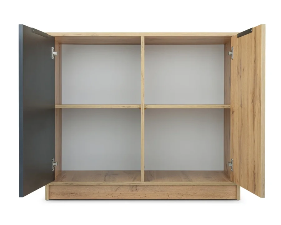 Offenes Sideboard in Eiche-Optik mit zwei Türen und Einlegeböden