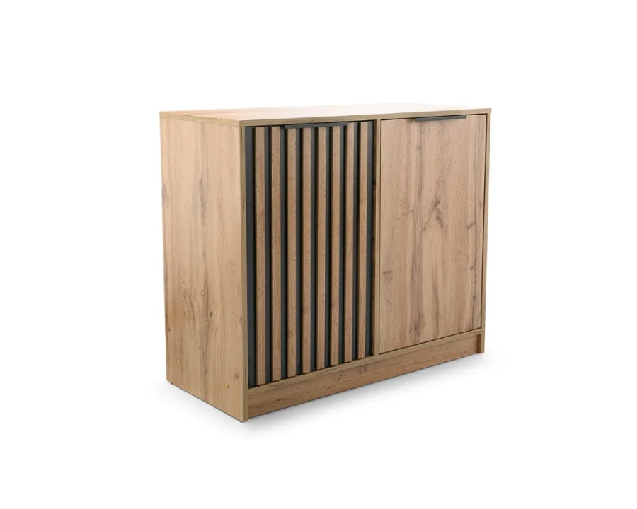 Modernes Sideboard in Eiche mit Lamellen-Front und zwei Türen