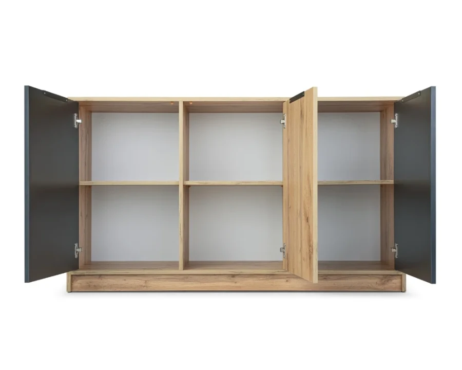 Großes Sideboard in Eiche-Optik mit drei offenen Türen