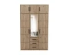 3-door wardrobe in oak look with mirror, three drawers and additional top.