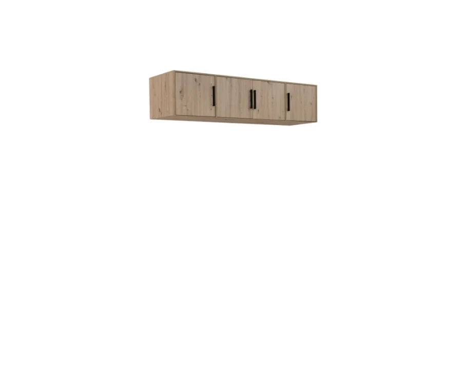 Vierer-Set Aufsatzschränke in Eiche-Optik zur Erweiterung des Stauraums auf dem Kleiderschrank.