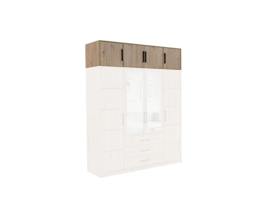 Highlighted top cupboards of a wardrobe in oak look to visualise the expansion.