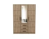 Dreitüriger Kleiderschrank mit Spiegeltür und drei Schubladen in Eiche