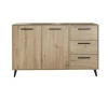 Elegantes Sideboard in Eiche-Optik mit zwei Türen, drei Schubladen und schwarzen Metallfüßen.
