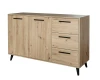 Sideboard in Eichenoptik mit 2 Türen und 3 Schubladen, schwarze Griffe und Füße