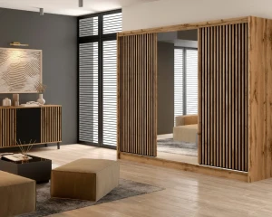 NEW YORK Schiebetürenschrank Schwebetürenschrank Kleiderschrank Lamellen 2-türig 3-türig 200 / 250 cm Schubladen Spiegel