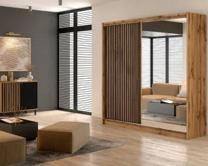 NEW YORK Schiebetürenschrank Schwebetürenschrank Kleiderschrank Lamellen 2-türig 3-türig 200 / 250 cm Schubladen Spiegel