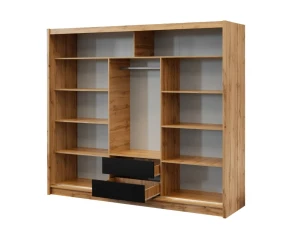 NEW YORK Schiebetürenschrank Schwebetürenschrank Kleiderschrank Lamellen 2-türig 3-türig 200 / 250 cm Schubladen Spiegel