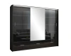 Großer 3-türiger Schiebetürenschrank in Schwarz mit mittigem Spiegel und drei Schubladen unten.
