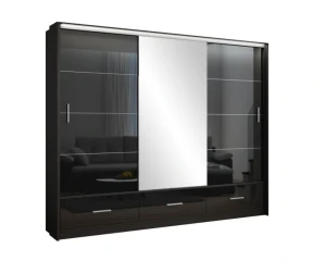 MONTANA II Schiebetürenschrank Schwebetürenschrank Kleiderschrank 2-türig 3-türig 200 / 250 cm hochglanz Schubladen Spiegel